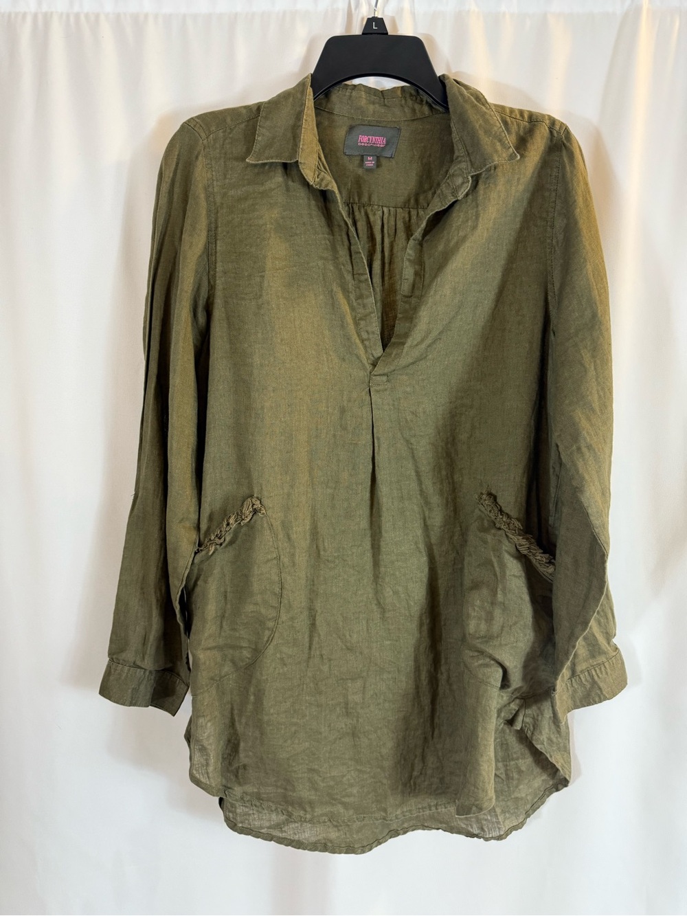 For Cynthia Olive Green 100% Linen Tunic Pullover swimsuit, cover-up